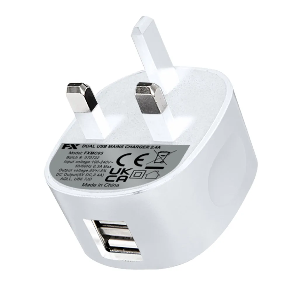 FX Factory 2.4A Dual USB Mains Charger - White | 055386