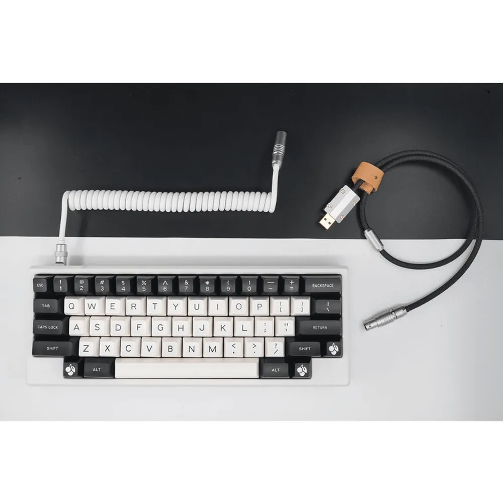 GeekCable White and Black Panda Aviation Plug Braided Spiral Keyboard Cable