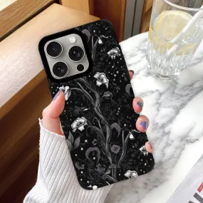 Gothic Black Floral  iPhone 15 Pro Max Leather Protective Case