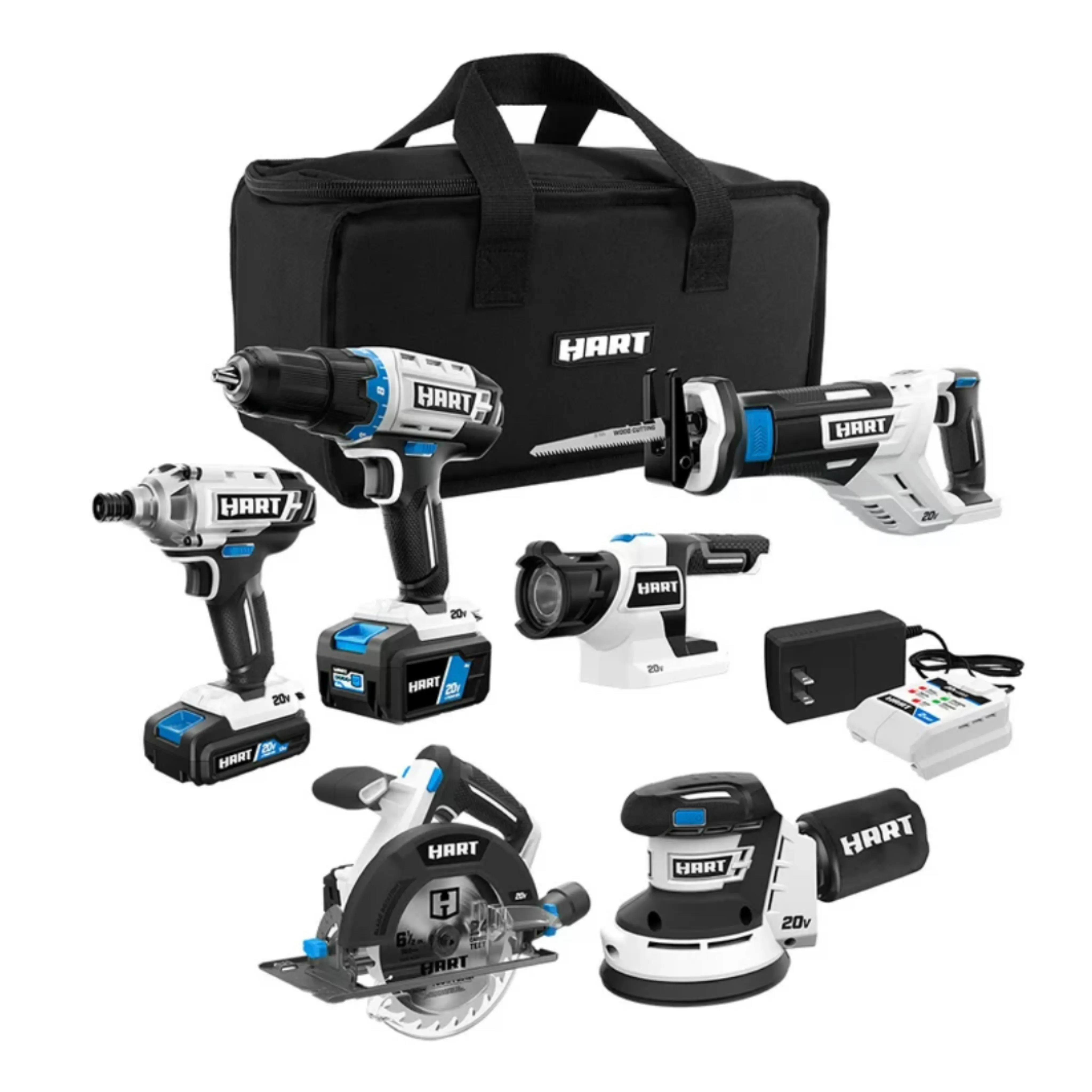 HART 20-Volt Cordless 6-Tool Combo Kit (1) 4.0Ah & (1) 1.5Ah Lithium-Ion Batteries, Charger and Storage Bag