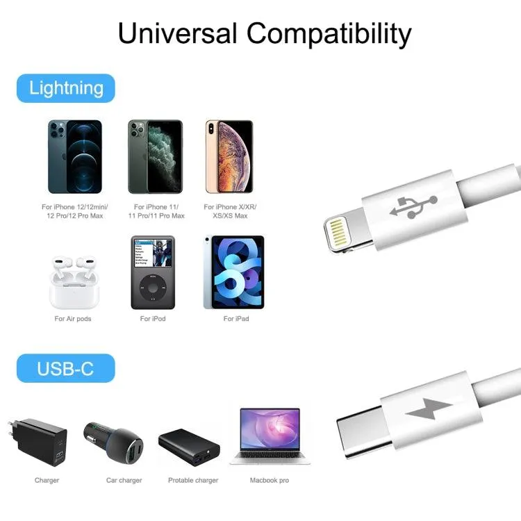 HAWEEL 2m USB-C to 8 Pin PD Fast Charging Cable - 25W 3A for iPhone & iPad