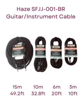 Haze Tour Grade Braided Tweed Guitar/Instrument Cable/Lead,3m,6m,10m,15m Bk Rd SFJJ-001