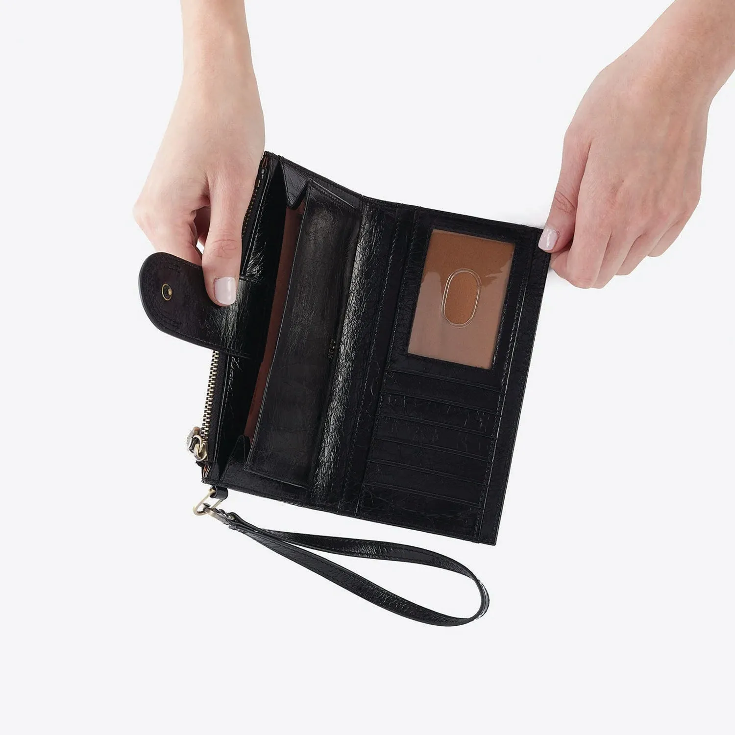 Hobo Kali Phone Wallet Black Polished Leather