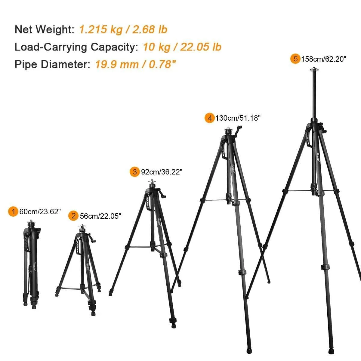 Huepar TPD16 - 1.6m/5.2ft Flat Head Aluminum Tripod