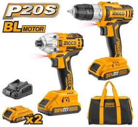 Ingco Lithium-Ion Cordless 2-Pc. Combo Kit BL Motor 20V CKLI2006