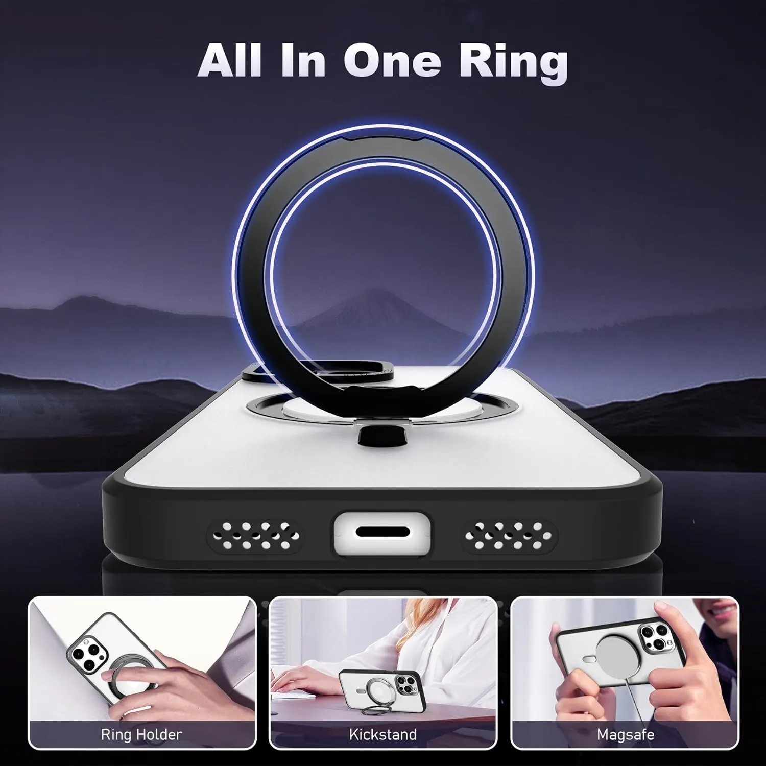 iPhone 15 Pro Case with 360° Rotatable Magnetic Ring Stand