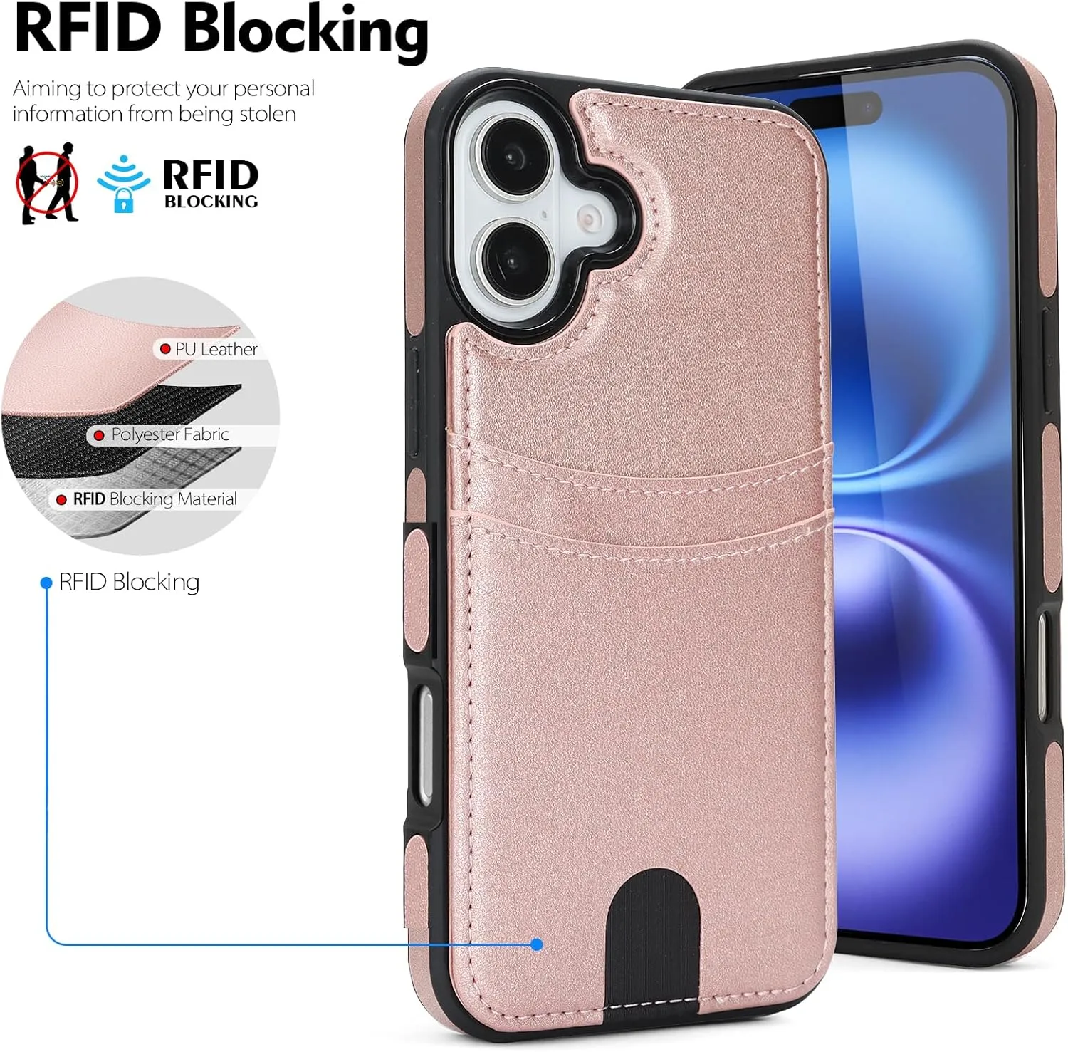 iPhone 16 Wallet Case Card Holder Kickstand RFID Blocking Flip Cover Phone Case Light Purple