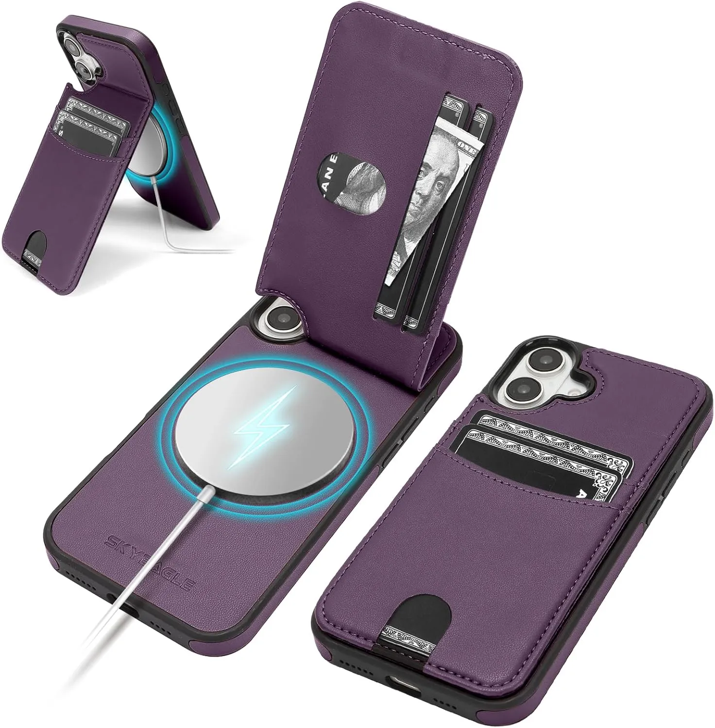 iPhone 16 Wallet Case Card Holder Kickstand RFID Blocking Flip Cover Phone Case Light Purple