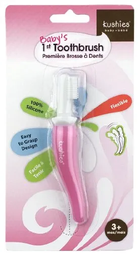 Kushies Flexible Training Toothbrush for Infants Fuschia 1% Silicone Latex Free