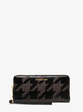 Large Houndstooth Logo and Leather Continental Wallet