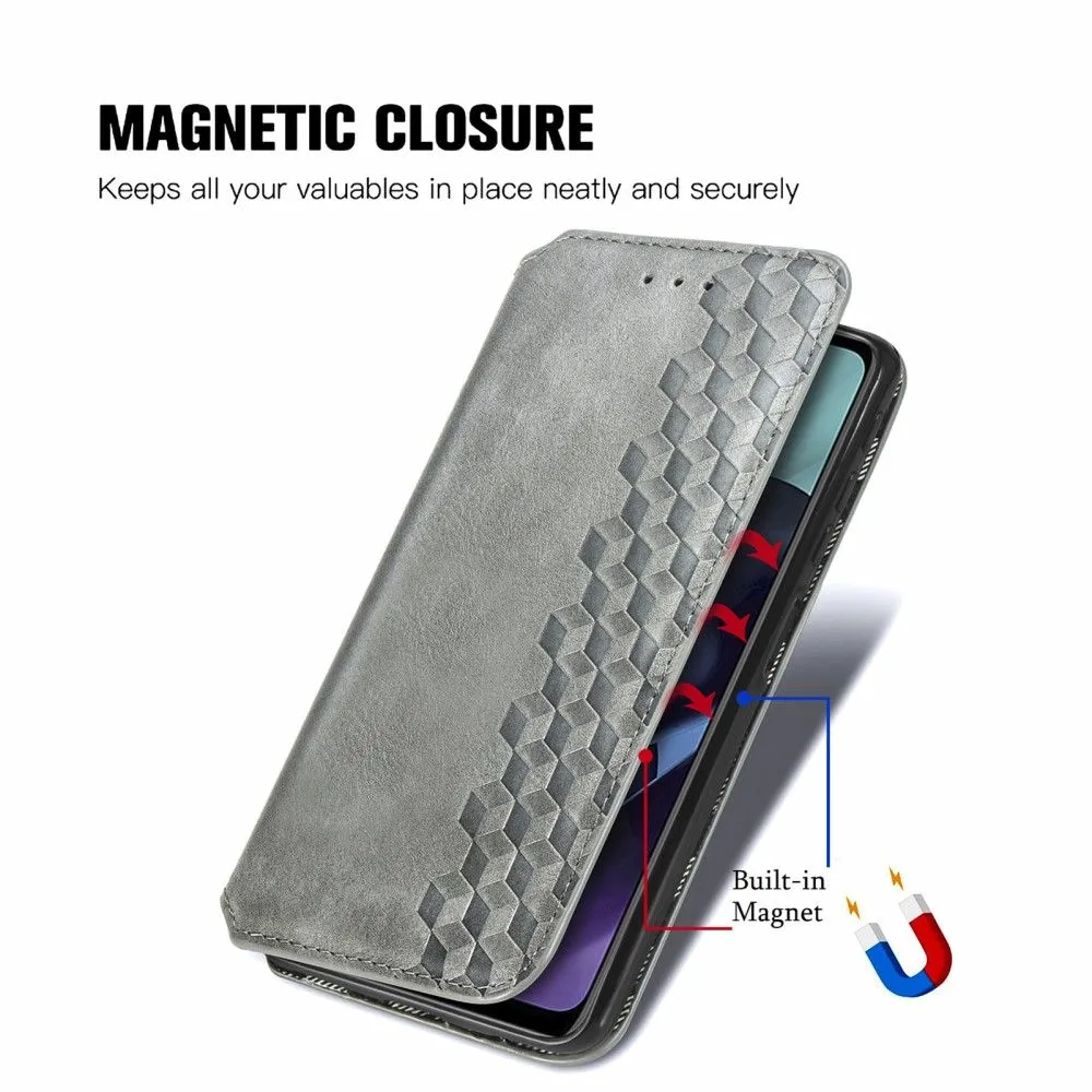 Leather case with a stylish rhombus imprint for Motorola Moto G51 5G - Grey