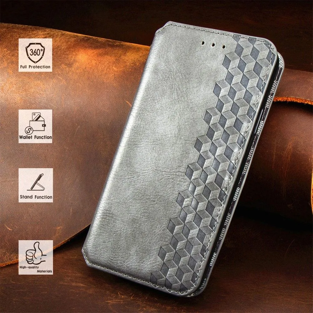 Leather case with a stylish rhombus imprint for Motorola Moto G51 5G - Grey