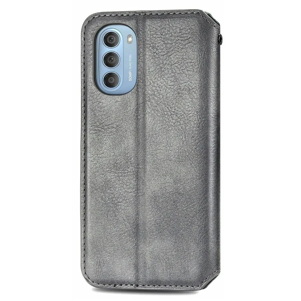 Leather case with a stylish rhombus imprint for Motorola Moto G51 5G - Grey