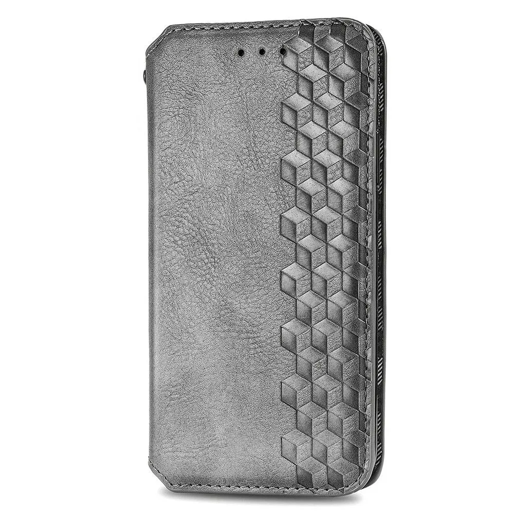 Leather case with a stylish rhombus imprint for Motorola Moto G51 5G - Grey