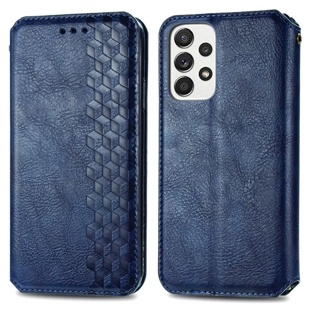 Leather case with a stylish rhombus imprint for Samsung Galaxy A73 - Blue