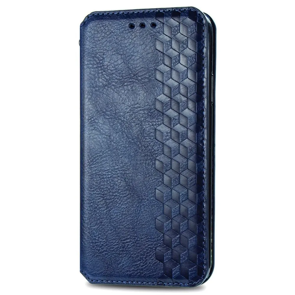 Leather case with a stylish rhombus imprint for Samsung Galaxy A73 - Blue