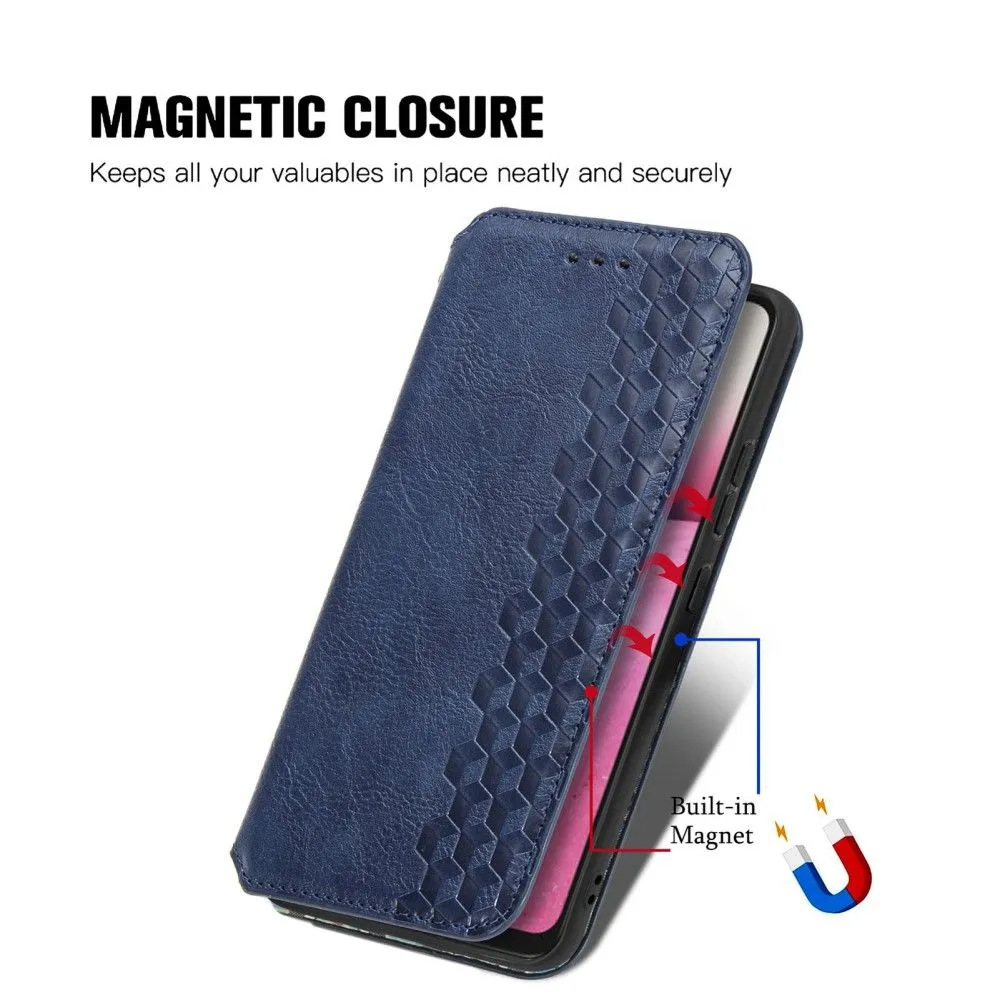 Leather case with a stylish rhombus imprint for Samsung Galaxy A73 - Blue