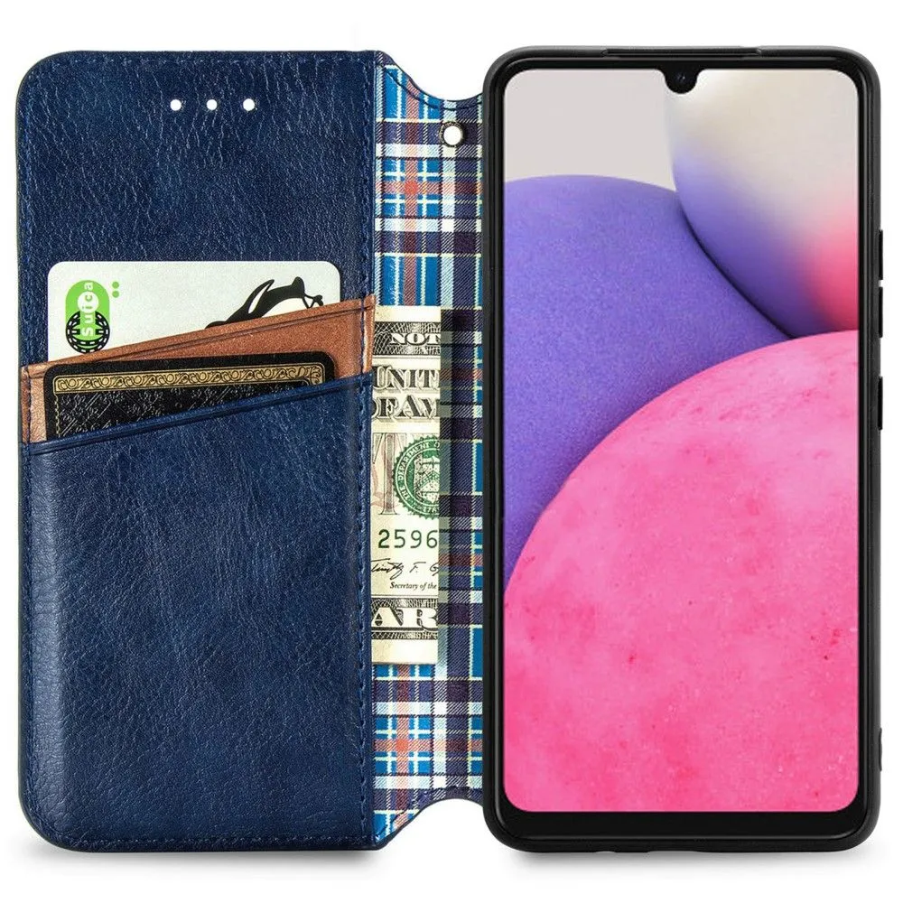 Leather case with a stylish rhombus imprint for Samsung Galaxy A73 - Blue