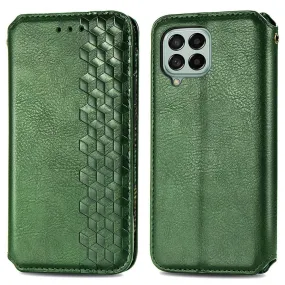 Leather case with a stylish rhombus imprint for Samsung Galaxy M33 5G - Green