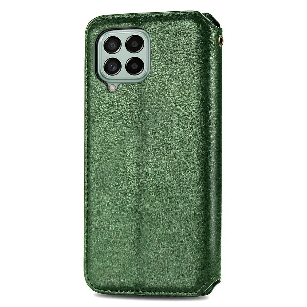 Leather case with a stylish rhombus imprint for Samsung Galaxy M33 5G - Green