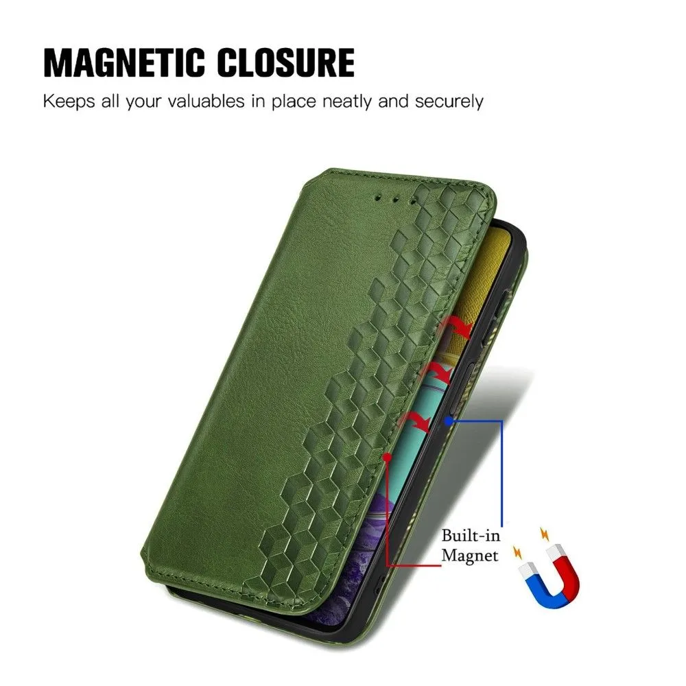 Leather case with a stylish rhombus imprint for Samsung Galaxy M33 5G - Green