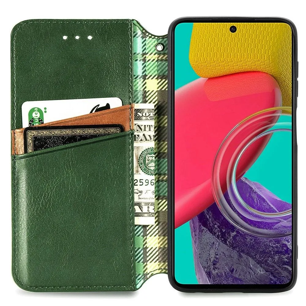 Leather case with a stylish rhombus imprint for Samsung Galaxy M33 5G - Green