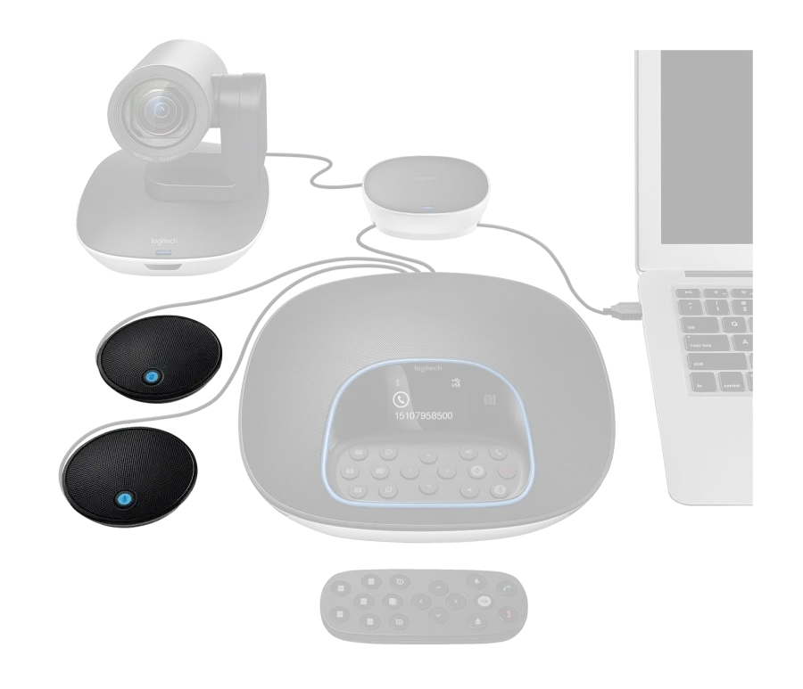 Logitech GROUP Affordable video conferencing for mid to large-sized meeting rooms Bundle with Expansion Mics for (Upto 20 People)