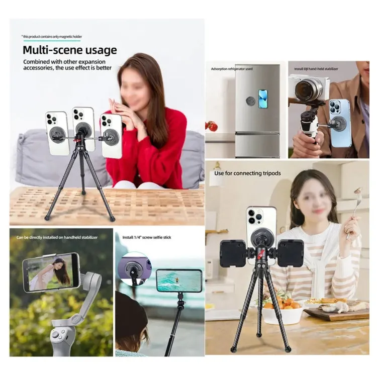 Magnetic Phone Holder with 1/4 Inch Hole for Tripod Magic Arm(Black)