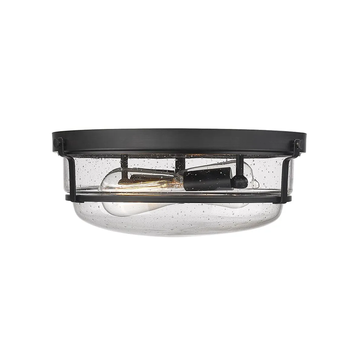 Mayson Flush Mount Fixture - Matte Black - Clear Seeded Glass - 13in. Diameter - E26 Medium Base