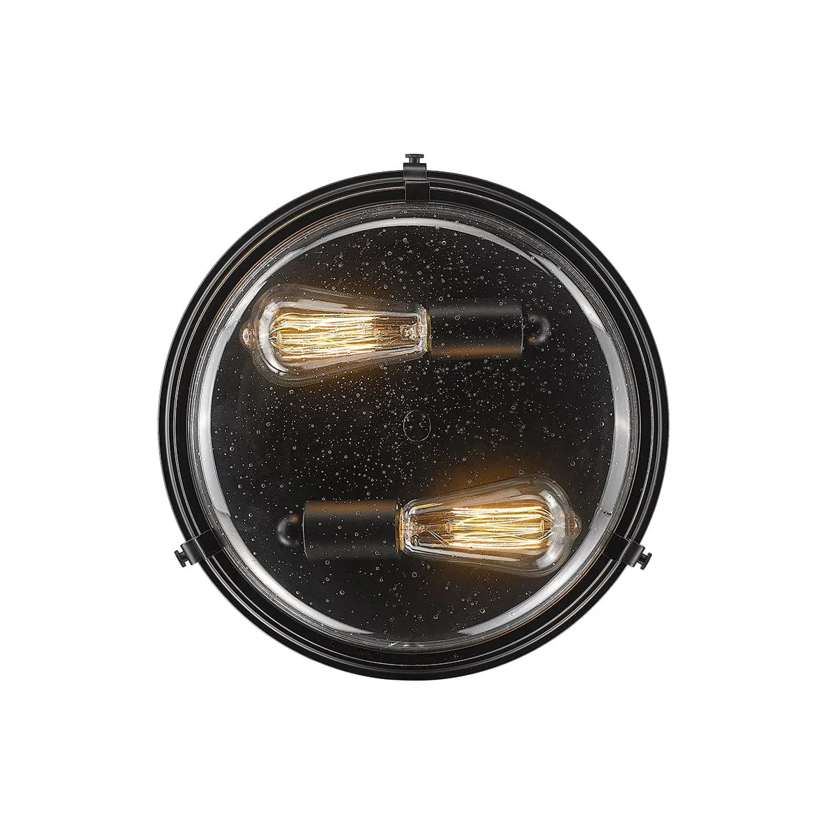 Mayson Flush Mount Fixture - Matte Black - Clear Seeded Glass - 13in. Diameter - E26 Medium Base