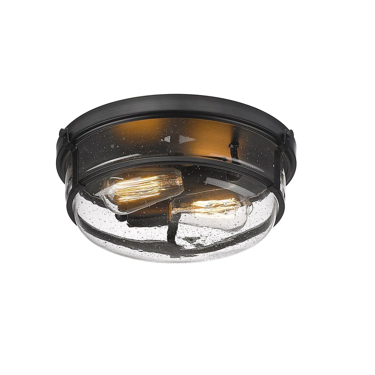 Mayson Flush Mount Fixture - Matte Black - Clear Seeded Glass - 13in. Diameter - E26 Medium Base