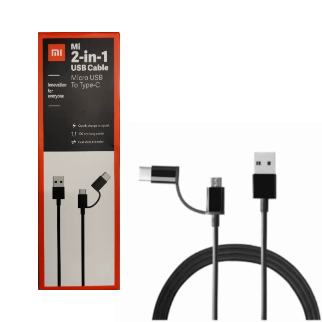 Mi 2-in-1 USB Cable (Micro USB to Type-C,100Cm) | USB Cable For Smartphone and Charging Adapter, Black