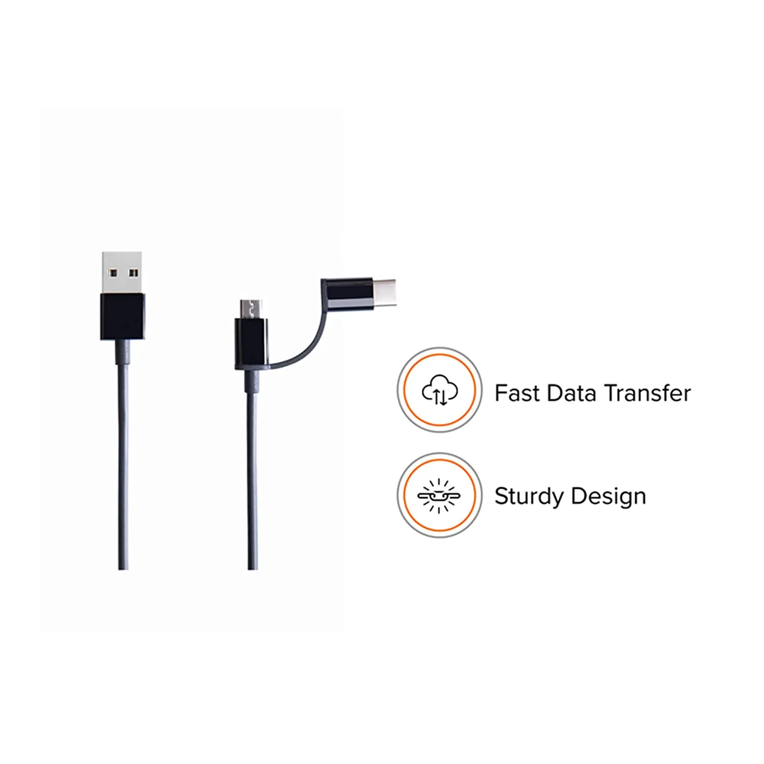 Mi 2-in-1 USB Cable (Micro USB to Type-C,100Cm) | USB Cable For Smartphone and Charging Adapter, Black