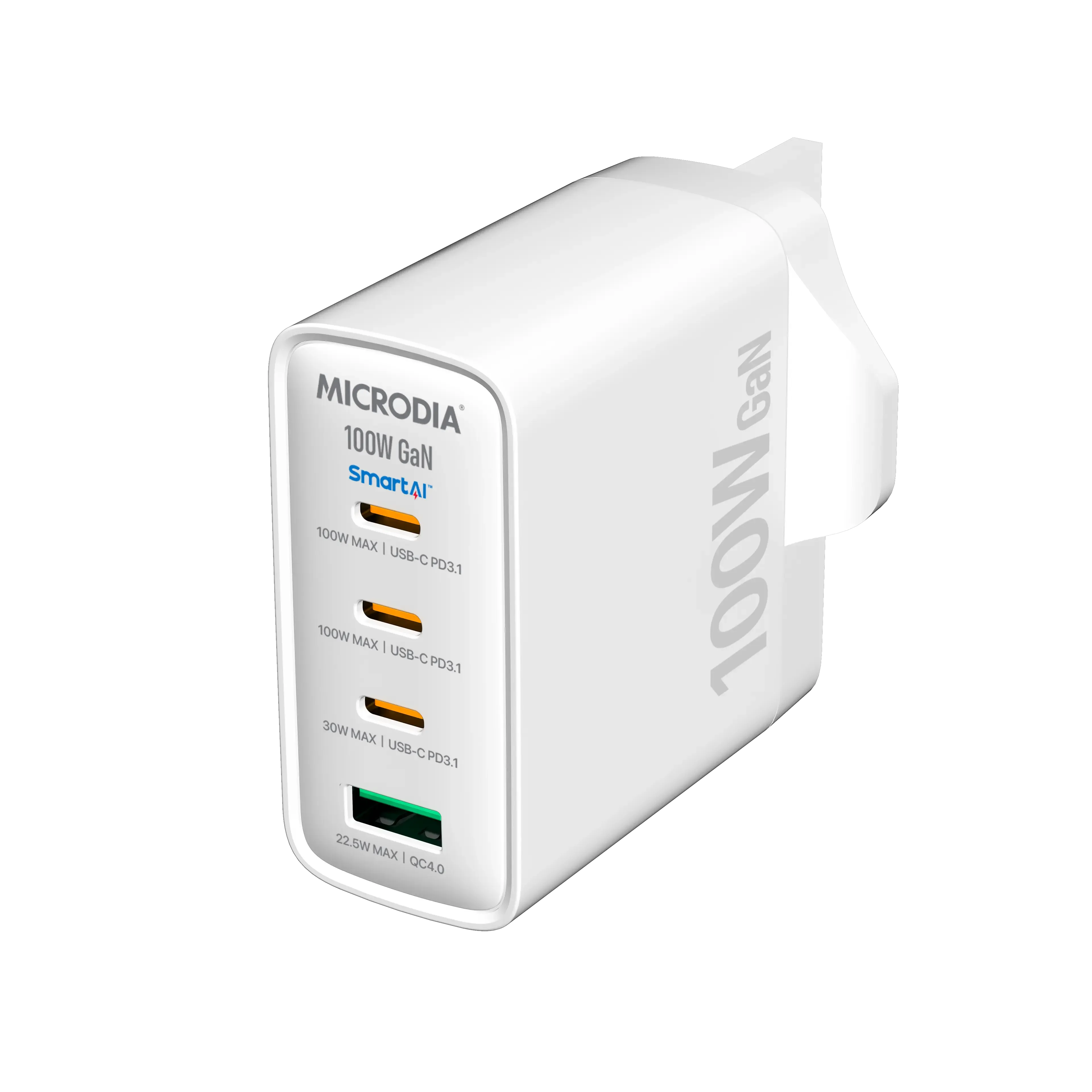 MICRODIA SMARTCube™ Nano 100W, GaN Wall Charger, 3-Port & USB-C PD3.1   USB-A QC4.0