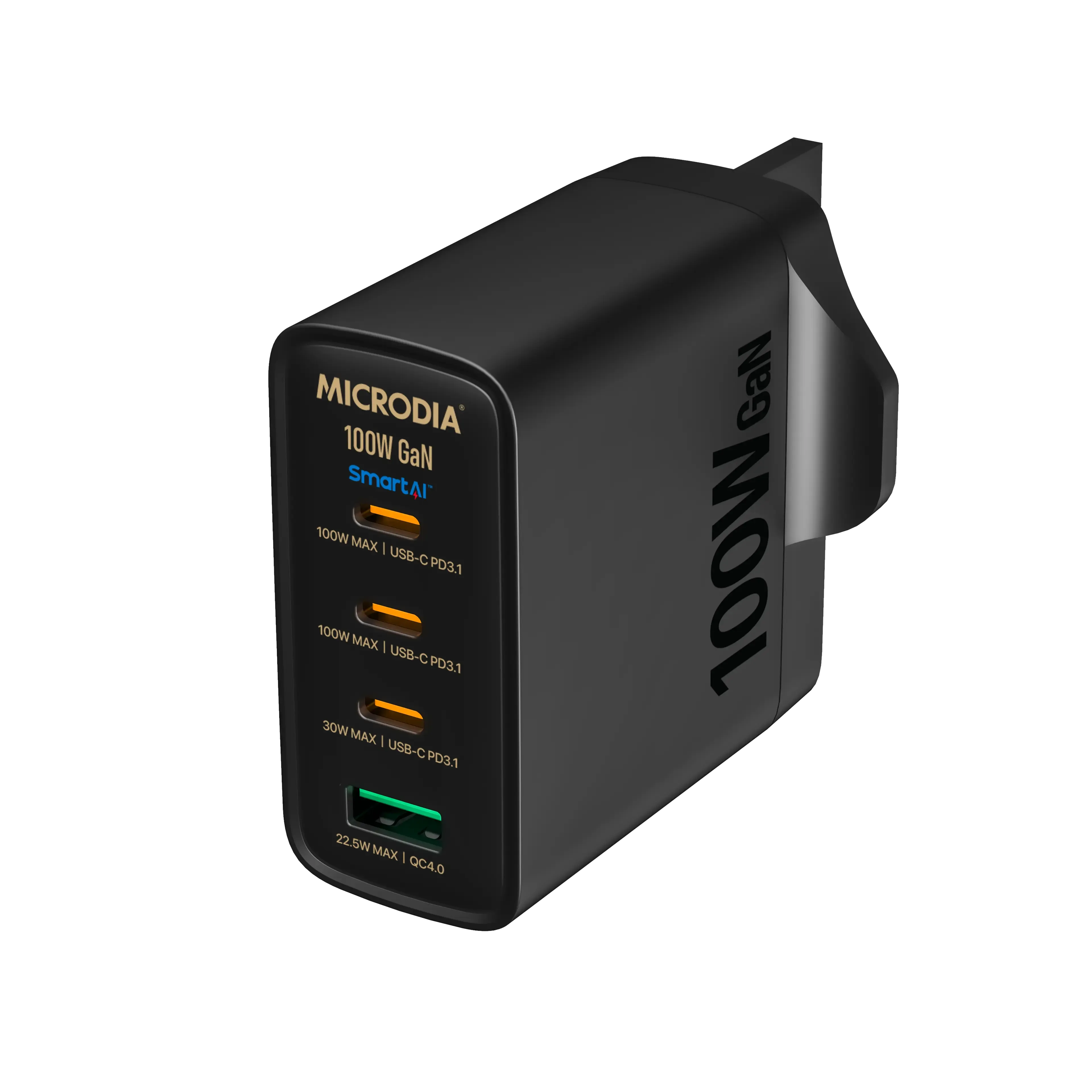 MICRODIA SMARTCube™ Nano 100W, GaN Wall Charger, 3-Port & USB-C PD3.1   USB-A QC4.0