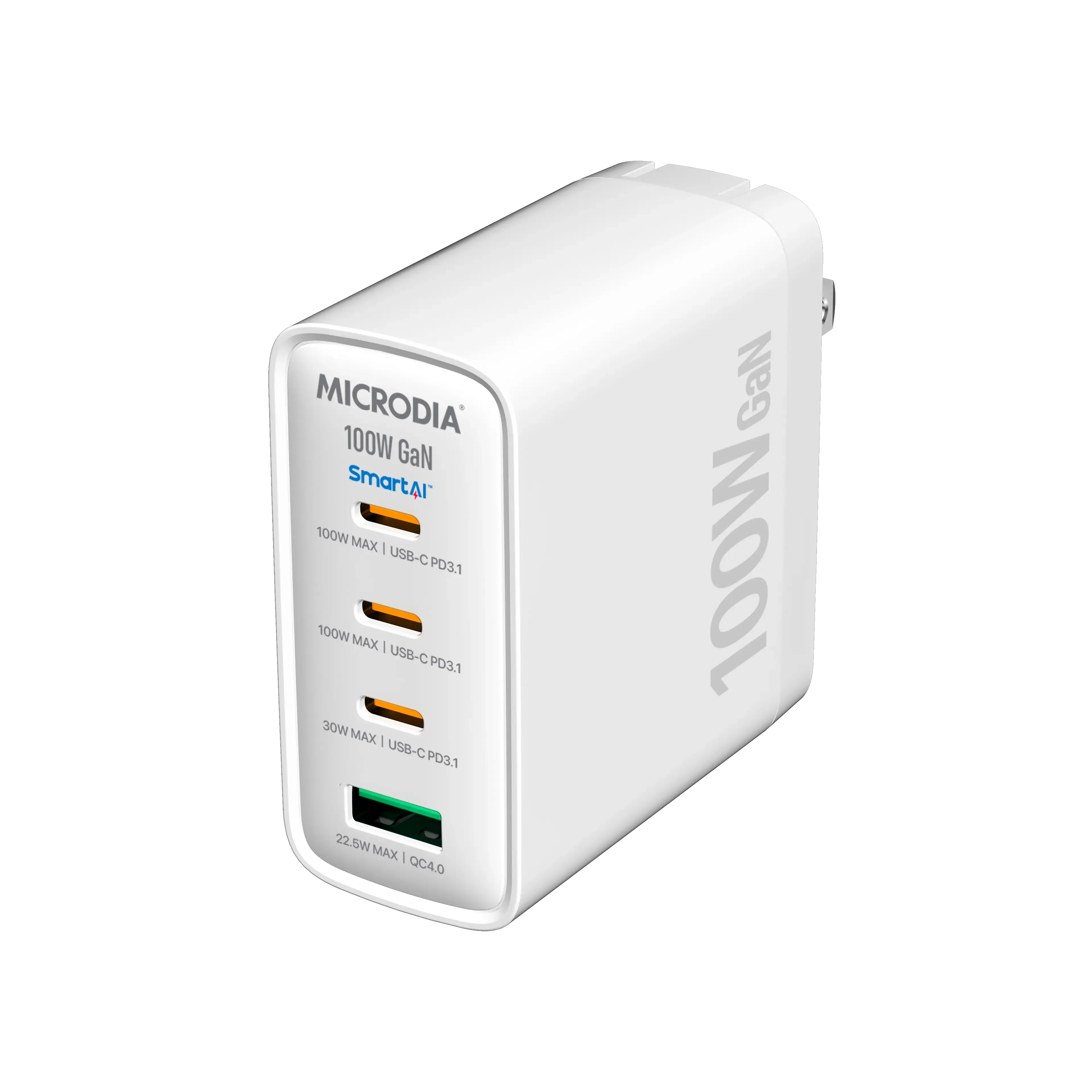 MICRODIA SMARTCube™ Nano 100W, GaN Wall Charger, 3-Port & USB-C PD3.1   USB-A QC4.0