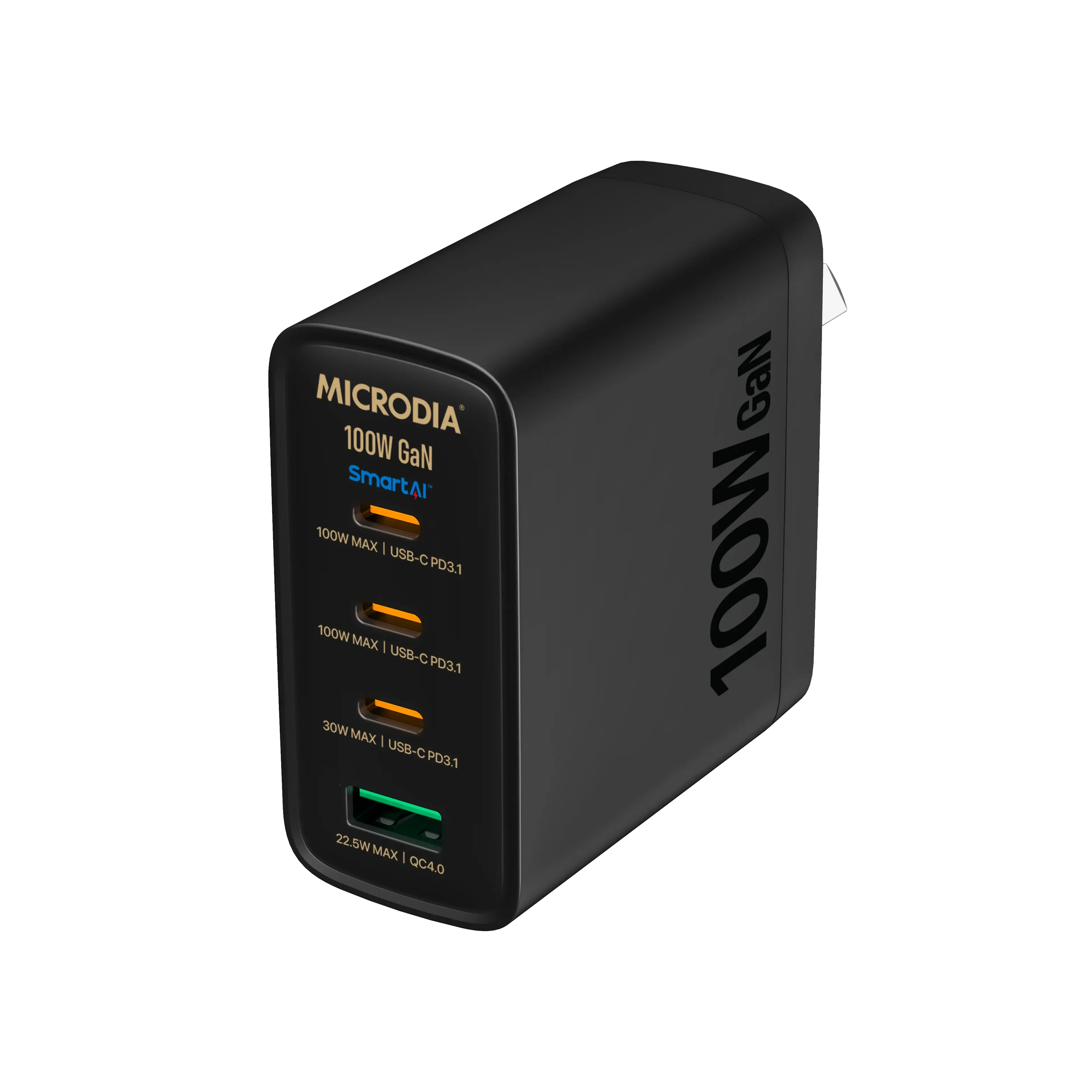 MICRODIA SMARTCube™ Nano 100W, GaN Wall Charger, 3-Port & USB-C PD3.1   USB-A QC4.0