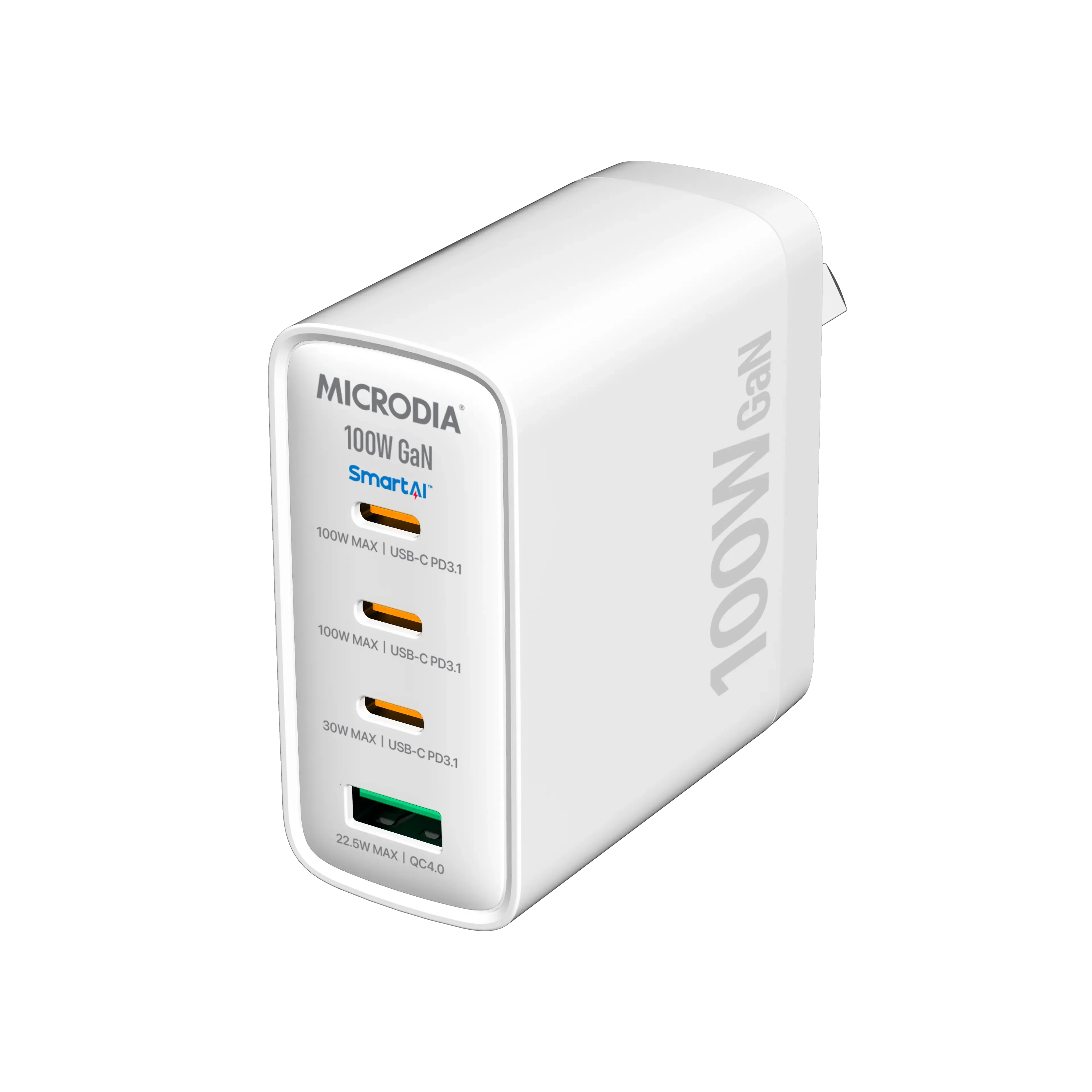 MICRODIA SMARTCube™ Nano 100W, GaN Wall Charger, 3-Port & USB-C PD3.1   USB-A QC4.0