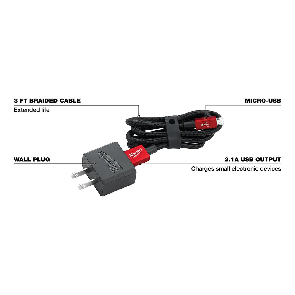 Milwaukee 48-59-1202 Milwaukee 3' Micro-USB Cable And 2.1A Wall Charger