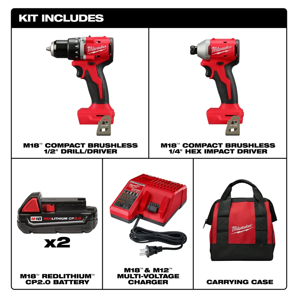 Milwaukee M18 Compact Brushless 2-Tool Combo Kit