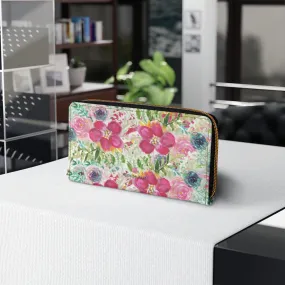 Mixed Floral Rose Zipper Wallet, Floral Elegant Long Compact Designer Premium Quality Women's Wallet