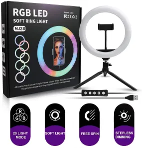 MJ-30 RGB LED Soft Ring Light With Stand-Selfie Light