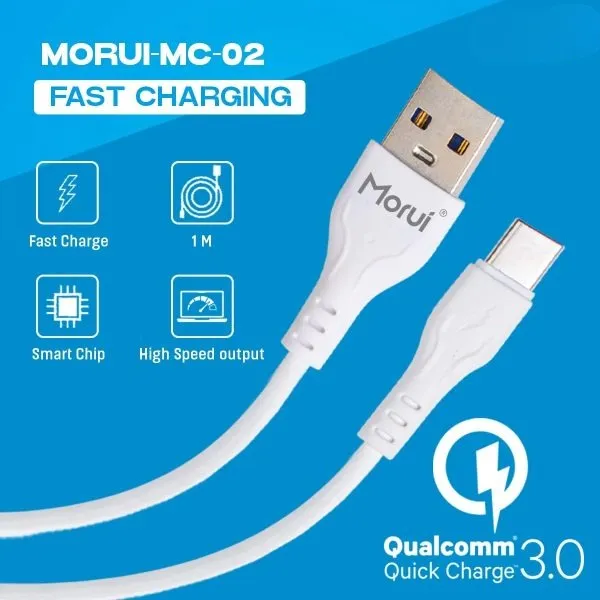 Morui Mc-02 Long 1m Usb To Type C Ultra Cable | Vooc | Turbo Charging | 3a Output | Qualcomm 3.0 Ultra Fast Charging