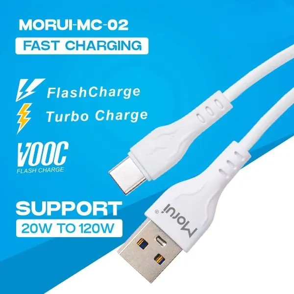 Morui Mc-02 Long 1m Usb To Type C Ultra Cable | Vooc | Turbo Charging | 3a Output | Qualcomm 3.0 Ultra Fast Charging