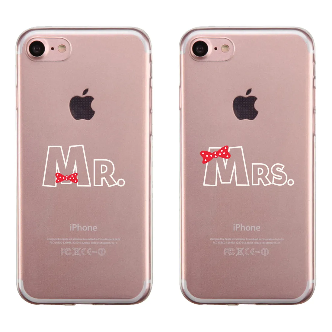 Mr. Mrs. Ribbon Couple Matching Phone Cases Elegant Chic Wedding