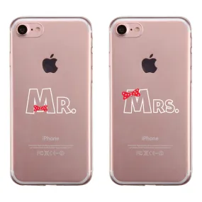 Mr. Mrs. Ribbon Couple Matching Phone Cases Elegant Chic Wedding