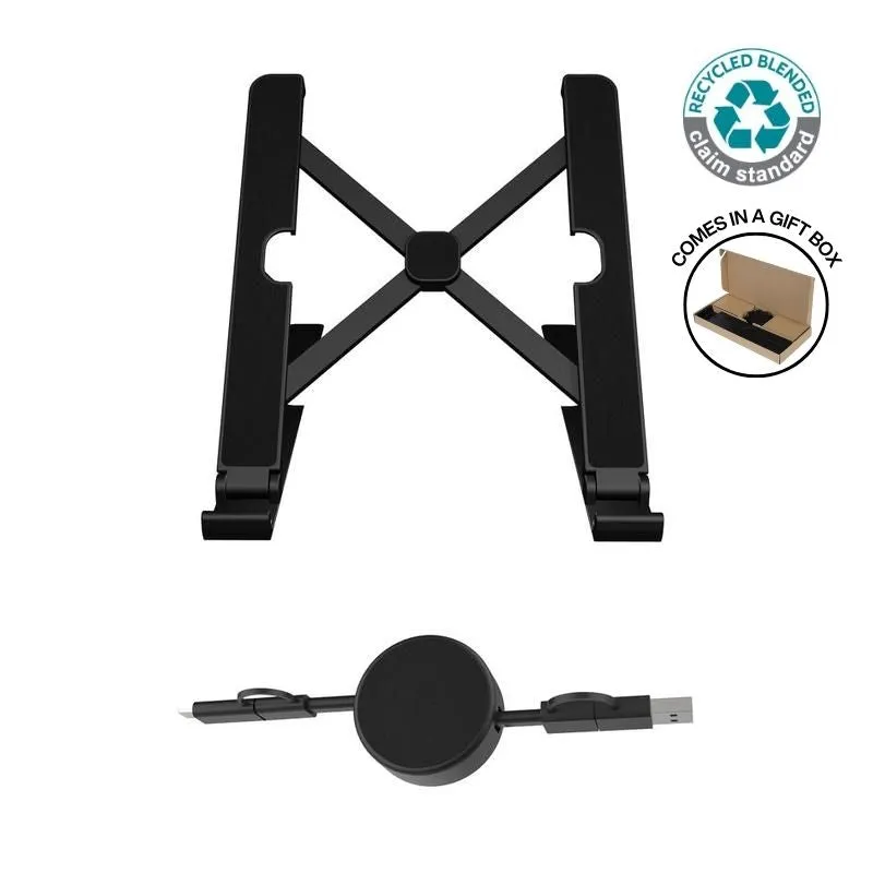 MTST 1166/7 BRELA - @memorii Set of Recycled Laptop Stand and retractable cable