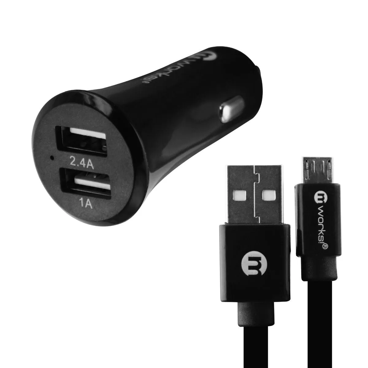 mWorks mPower 3.4 Amp Dual USB Car Charger with Micro USB Cable - Black