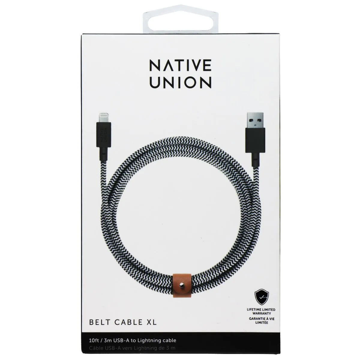 Native Union (BELT-L-ZEB-3-NP) USB-A to Lightning 10Ft Belt Cable XL - Zebra