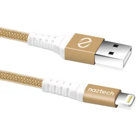 Naztech MFI Lightning Charge/Sync USB Braided Cable 4ft Gold